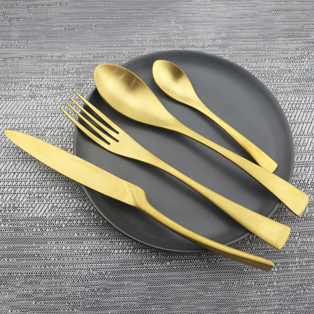 4pcs/set Western Tableware Set Stainless Steel Matte Cutlery Flatware Set Rose Gold Knife Fork Dessert Spoon Kitchen Dinnerware Set