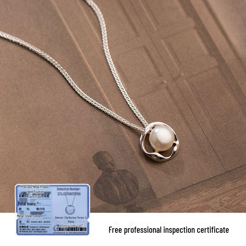 Authentic 999 Pure Silver Pearl Necklace - Elegant French Design Pendant, Perfect Birthday Gift for Girlfriend.