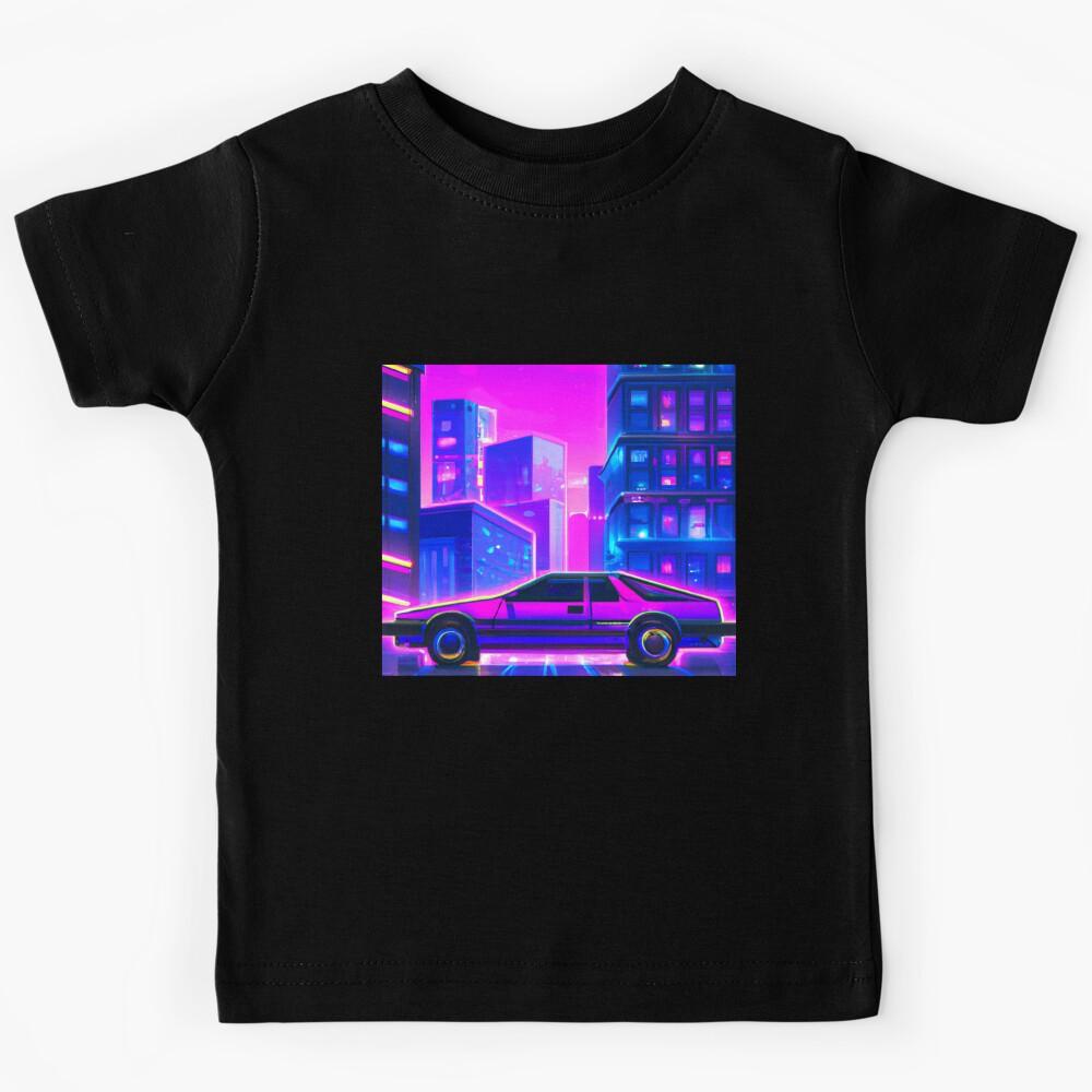 Neon car in Cyberpunk city Kids T-Shirt 130