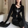 2KWEIRD Gothic Butterfly Print T-shirt Grunge Fairycore Hollow Out Crop Tops Japanese Harajuku Slim Tshirt Y2k Aesthetics Dark