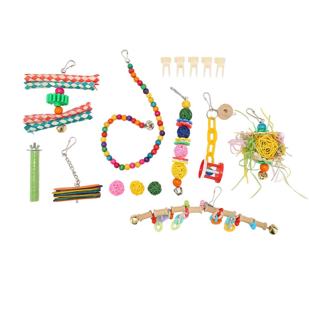 15pcs Bird Swing Chewing Toy Colorful Bite Resistance Parrot Swing Toys Set for Finch Budgie