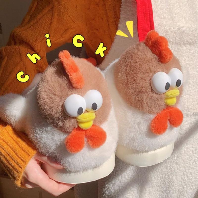 Fashion 2025 New Cute Cartoon Indoor Fluffy Slippers For Women Winter Warm Shoes Funny Chicken Anti-slip Girls Home Floor Cotton Slipper