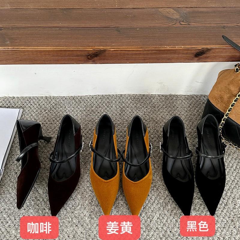 Pointed French suede medium heel Mary Jane shoes for women in the autumn of 2025, new models with temperament, fine heel single shoes for women