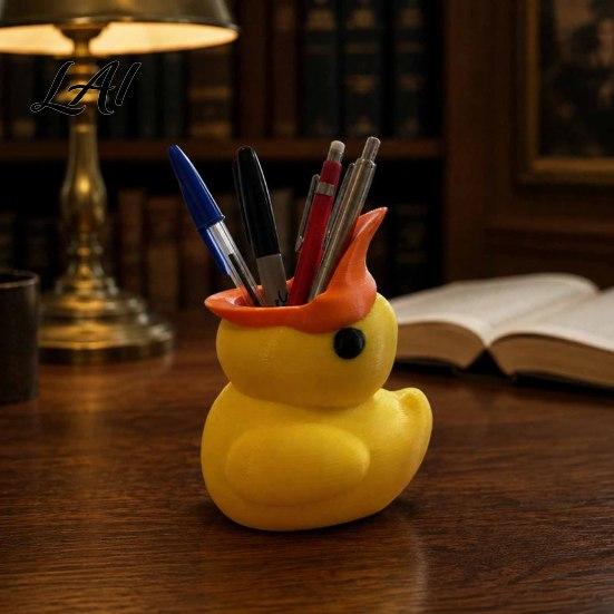 Back to School Gift Cute Yellow Duck Pencil Holder Creative PLA Stationery Organizer Stable Desktop Organizer Pen Cup Holder for Home Office