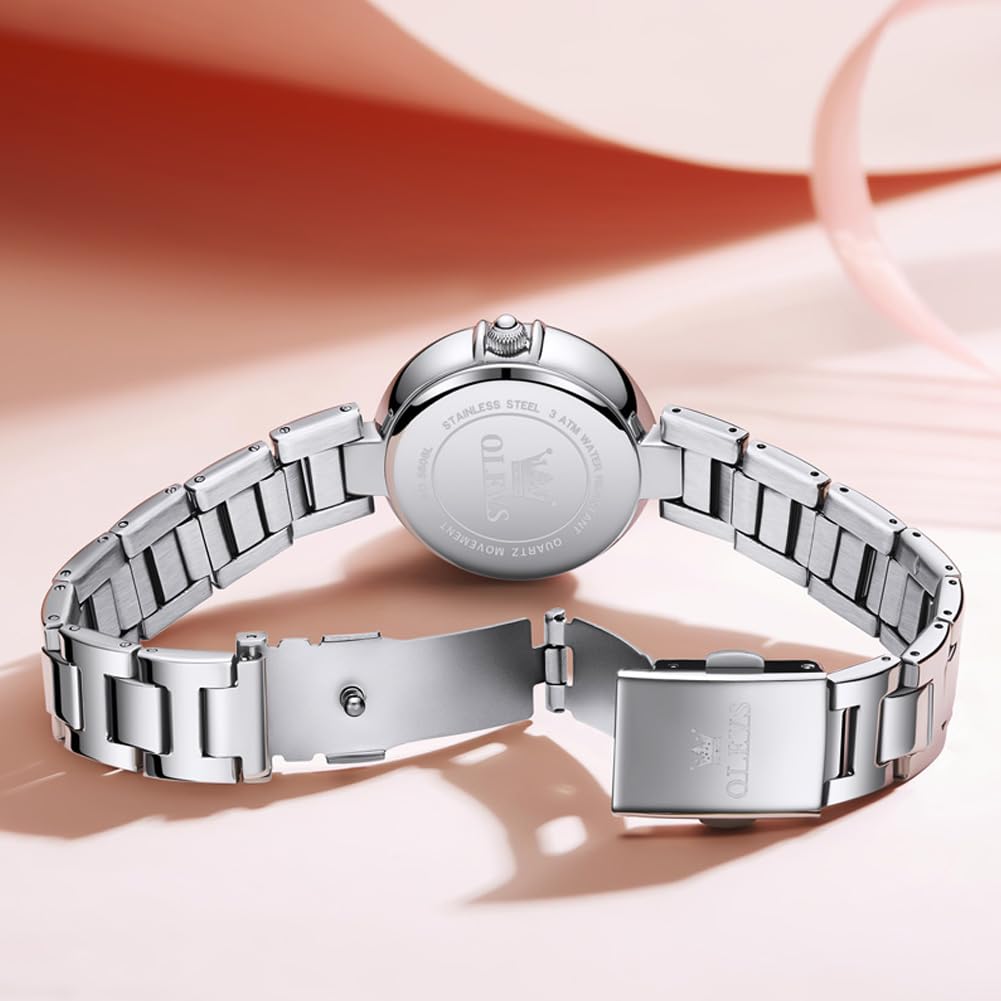 OLEVS Quartz Stainless White Women's Watch, Cute, Lightweight, Steel, Waterproof, Luminous, Gift,