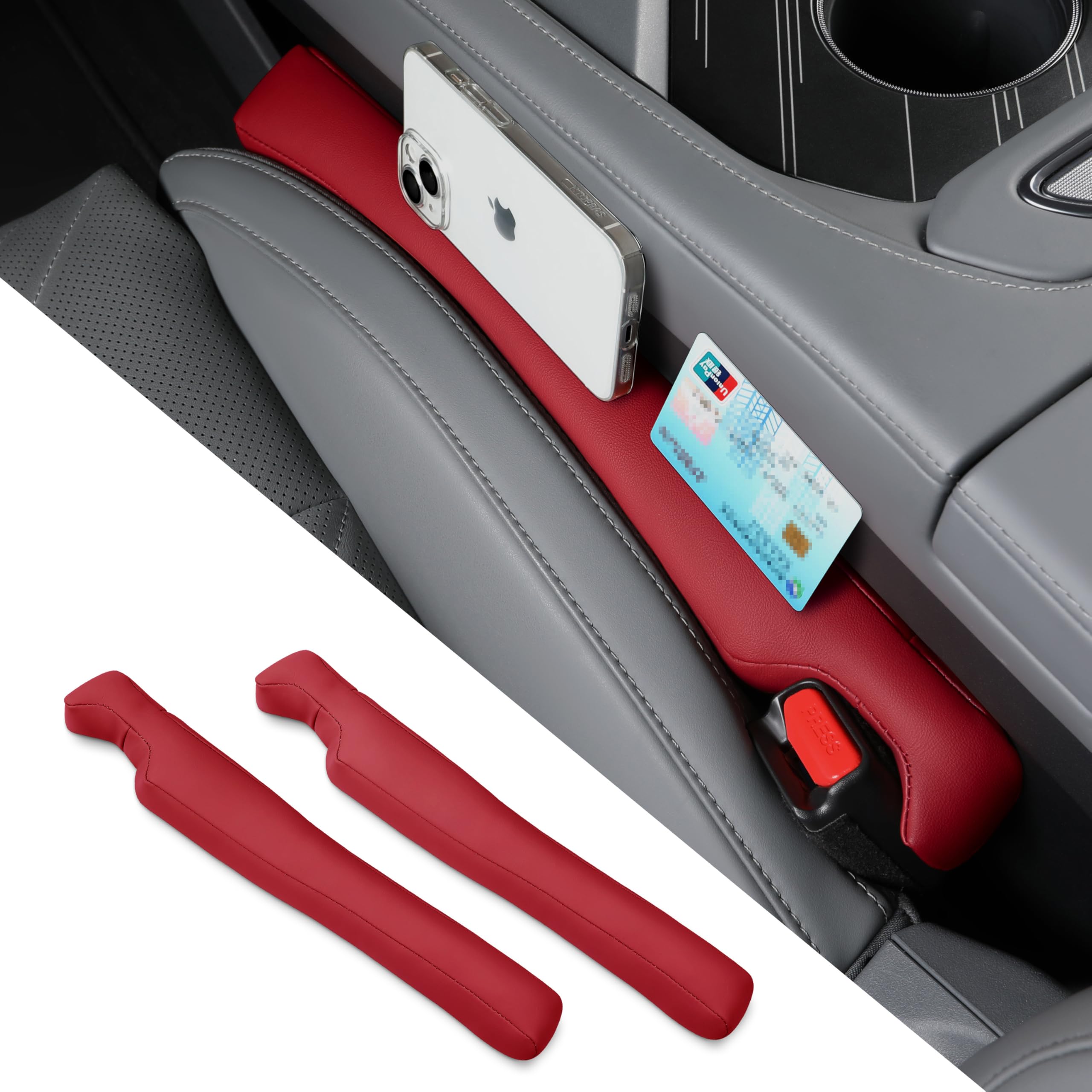 

POKSRI Car Gap Filler Seat Gap Prevention Prevents Small Items from Falling Cushions, 2-Pack, Leather, Strips, Anti-Slip, (Wine Red)