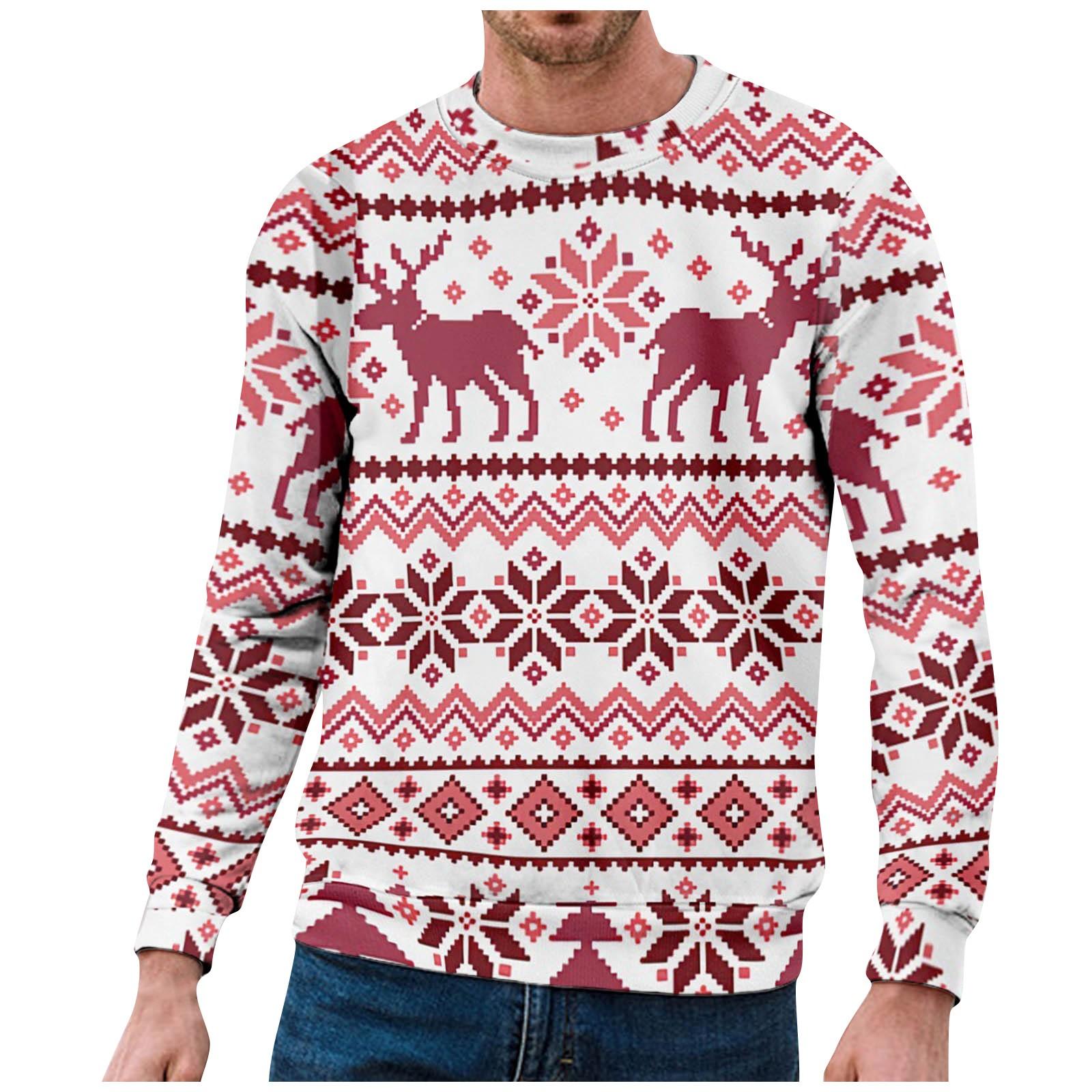 Christmas 3D Print Long Sleeve Sweater Creative Couple  Winter Round Neck Party Coat XXXL розовый