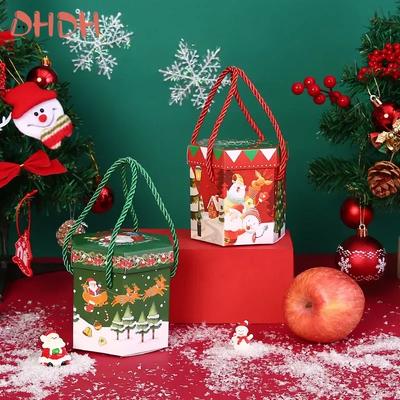 Weihnachtsgeschenktüten Papier Süßigkeitenbox Keks Tragbare Seilverpackung Weihnachten Neujahr Party Dekorationen Kindergeschenktüten