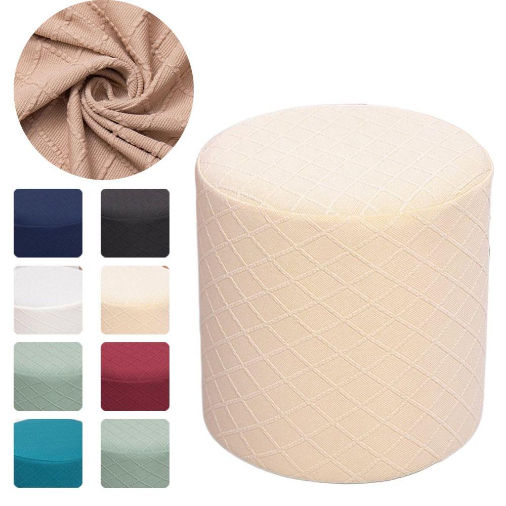 Durable Solid Color Jacquard Ottoman Cover Round Elastic Square Stool Cover Soft Footrest Slipcover Living Room