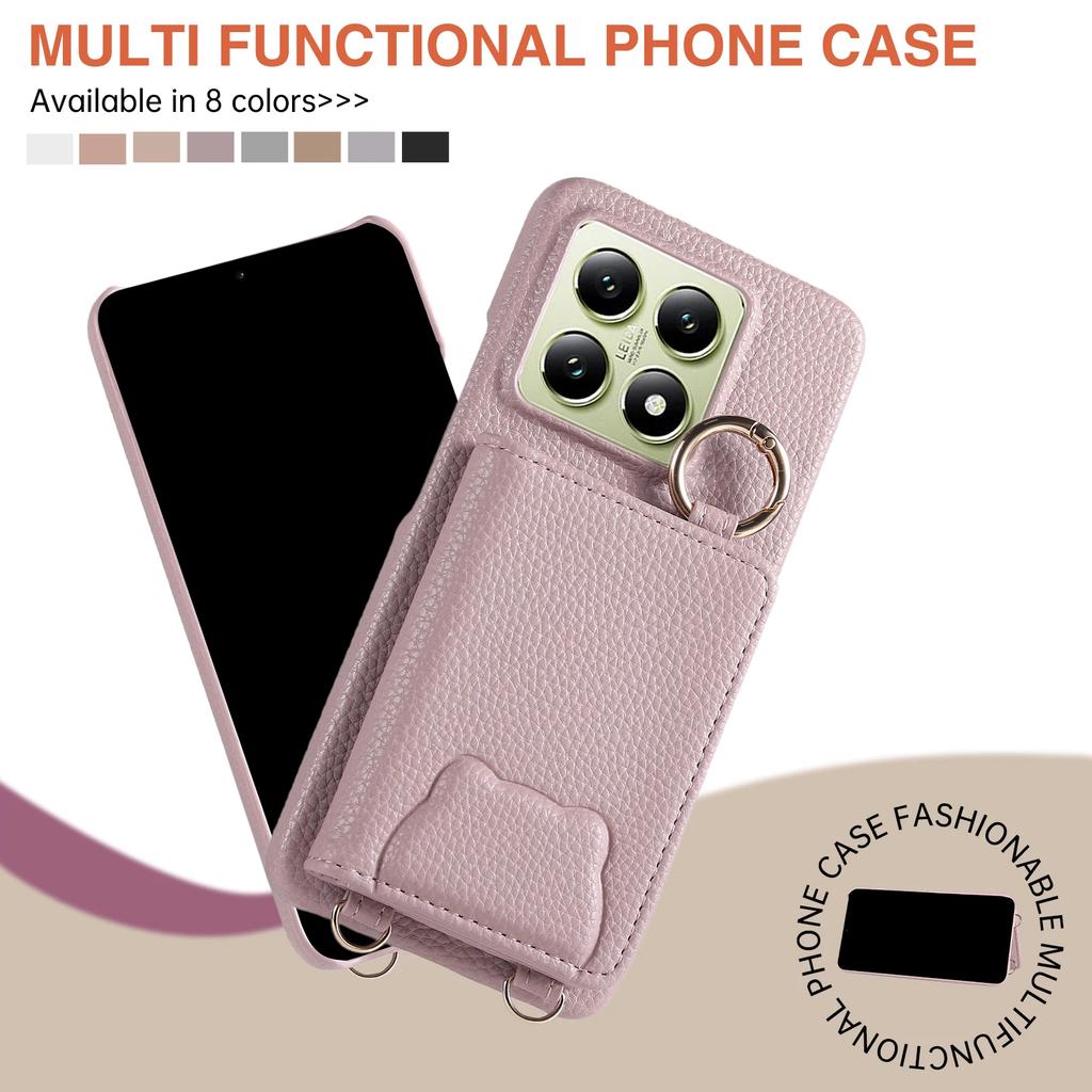 Crossbody Cards Solt Wallet Leather Case For Xiaomi Redmi Note 13 Pro Plus 12 14T 14C 13T 13C POCO X6 Mirror Ring Holder Cover