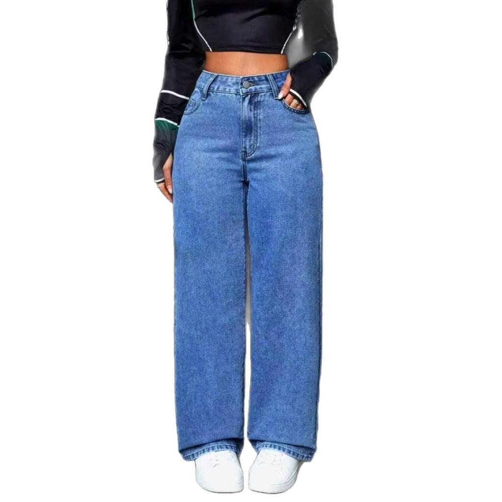 Retro High Waist Wide Leg Drapey Jeans - Loose Straight Fit Long Pants