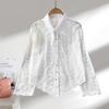 Fashion Elegant Long Sleeved Embroidered Lace Shirt New Lapel Loose and Thin Single-breasted Casual Blouse Female Simple Women's Irregular Top 3504