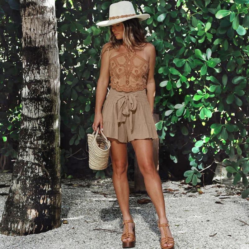 Sommerliche Shorts mit weitem Bein und Riemchen für Damen, drapiert, vielseitige Freizeithose