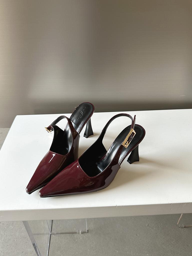 fashion Pointed Toe Women Sandals Patent Leather Summer Dress Shoes Thin High Heels 2024 New Arrivals Belt Buckle Sandals Mules 35-39