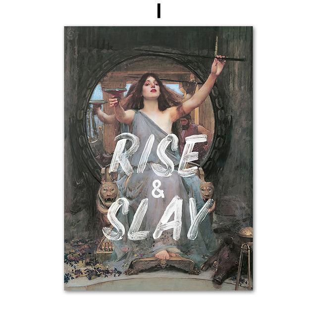 Vintage Flower Noble Girl Portrait Abstract Feminist Art Canvas Painting Posters And Prints Wall Pictures For Living Room Decor No Frame