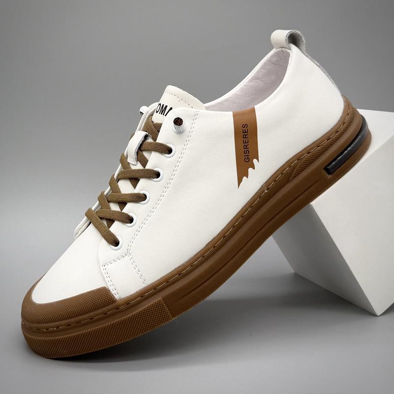 Men s Genuine Leather Soft Sole White Skate Shoes - Breathable, Versatile, Lace-Free, Casual Trend for Spring and Autumn Size 38 белый