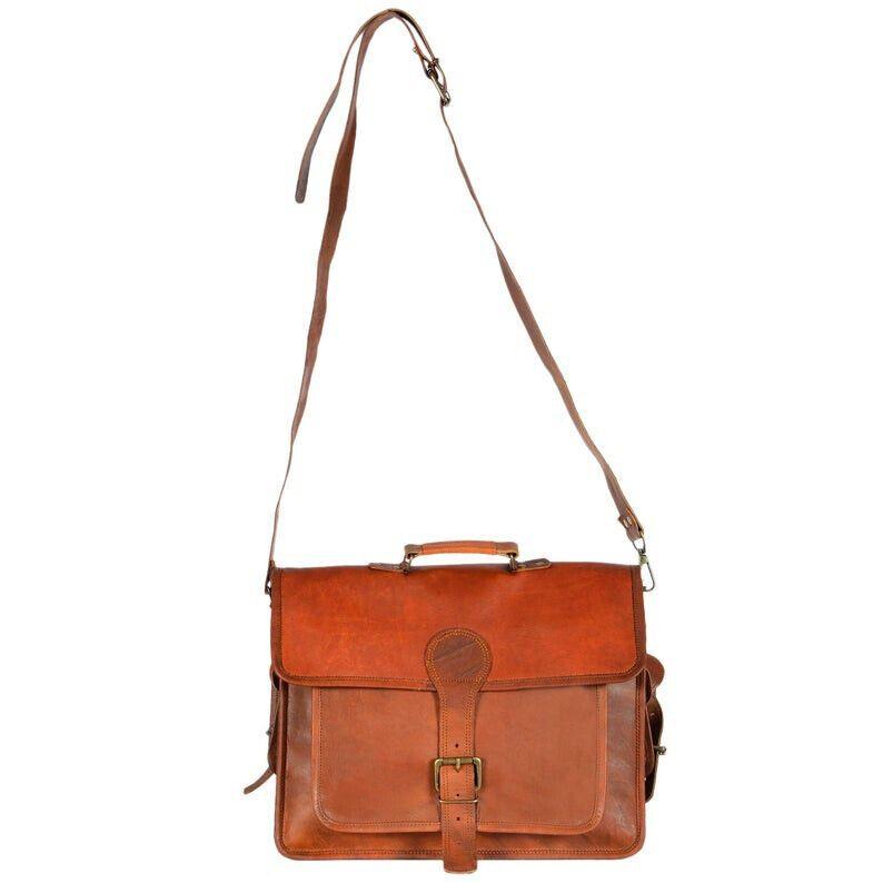 Ny bärbar datorväska Herr Real Goat Leather Vintage Brown Messenger Shoulder Portfölj