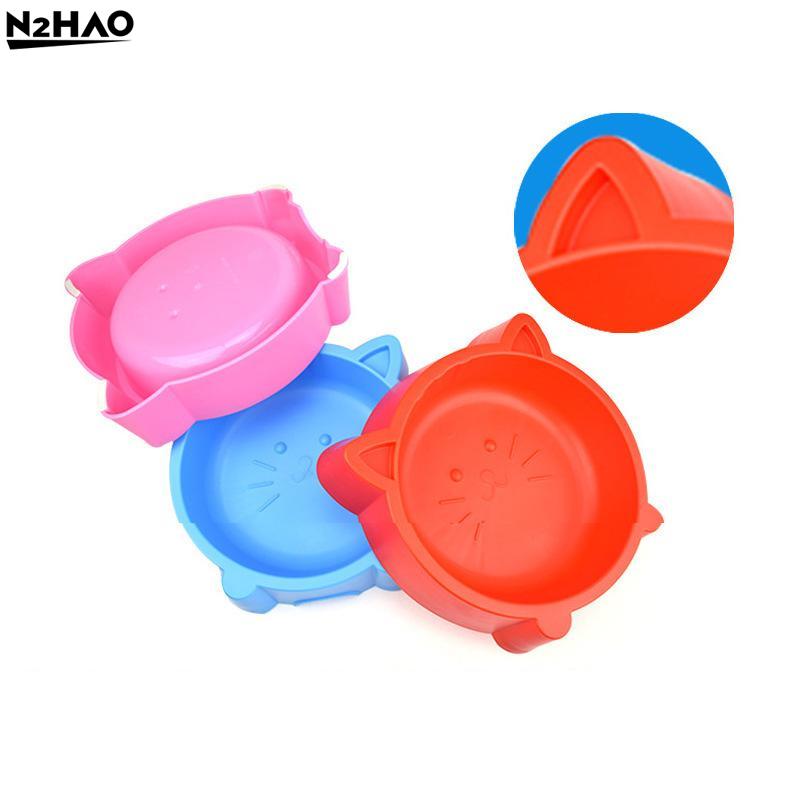 Cute Cat Ear Design Pet Bowl - Non-Slip Plastic Food & Water Feeder For Dog & Kittens & Small Puppies, Durable & Eco-Friendly