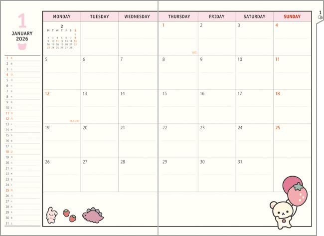 Rilakkuma 2026 Monthly ME67401 San-X Planner, A5, Thread-Bound, Index,