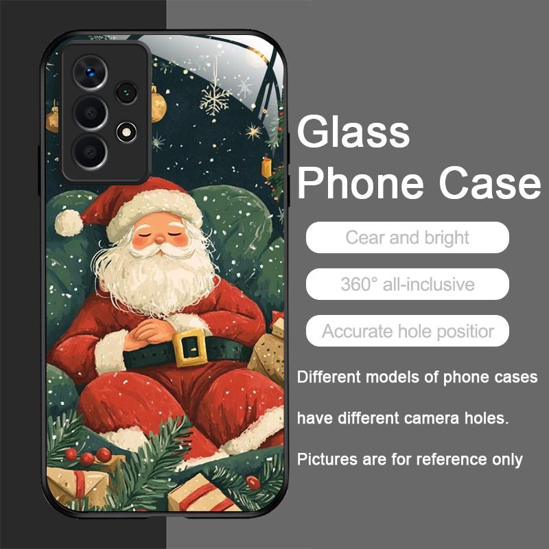 Süßes Weihnachts-Nikolaus-Muster Gehärtetes Glas Handyhülle für Samsung Galaxy A06 A55 A54 A53 A52 A36 A14 A15 A31 5G Y2K Hülle
