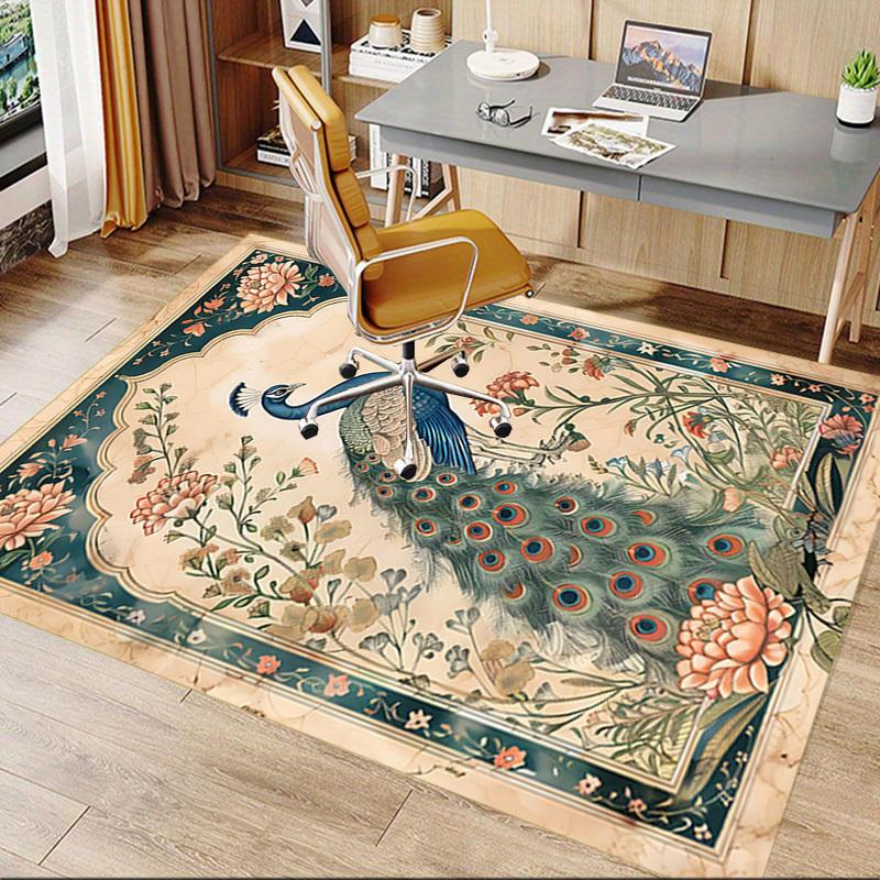 1PC Peacock Painting Flannel Blanket Carpet Ultra Soft, Thick & Absorbent, Non Slip Machine Washable Mat for Entryway