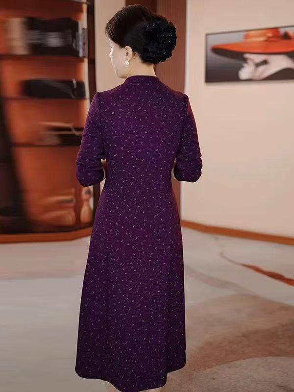 2025 Spring/Autumn Elegant Waist-Slimming Midi Dress for Middle-Aged & Elderly Women