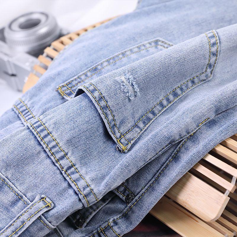 Five Point Denimshorts für Damen Dünn und Hochtailliert Locker und Schlankmachend Bestickt Weites Bein Gerades Bein Mittellange Hosen