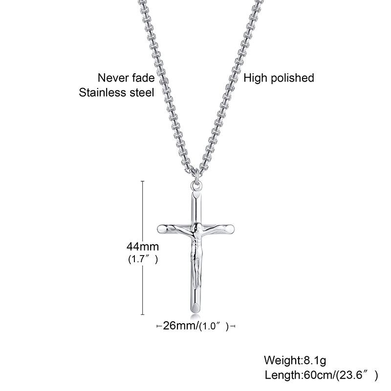 Jesus Crucifix Cross Pendant Necklace for Men Stainless Steel Dainty Everyday Street Style Male Jewelry