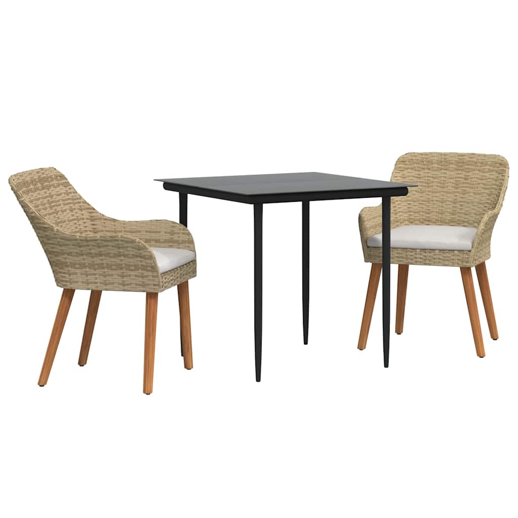 Garden Dining Set with Cushions 3 Pcs Beige Poly Rattan