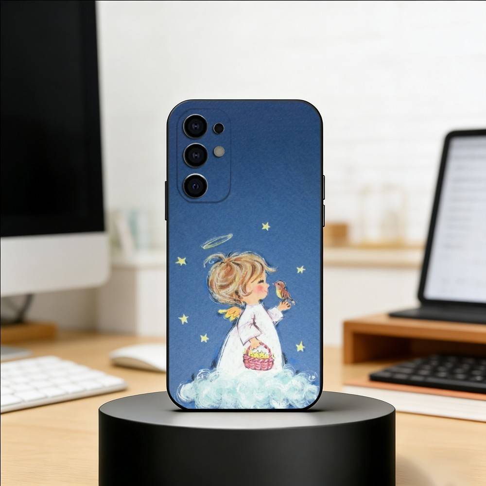 Heilender kleiner Engel Handyhülle Für Samsung S25,S24,S21,S22,S23,S30,Ultra,S20,Plus,Fe,Weiche Silikon Schwarze Hülle