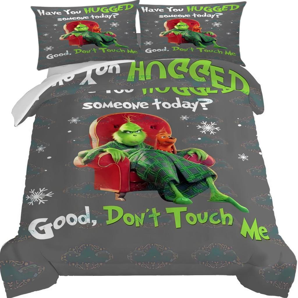 Duvet Cover Printed With Christmas Decoration Super Soft Brushed Microfiber Double Bed Comfortable Set With Zipper Closure And 2 Pillowcases