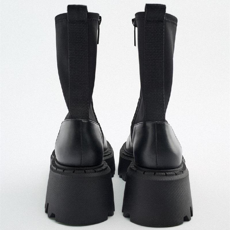 Woman Chelsea Boots Fashion Platform Black Shoes  Autumn Winter Punk Gothic Luxury Designer Chunky Footwear