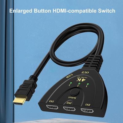 Switcher compatibile con 4K HD3-in 1 Out con pulsante Commutazione rapida Effetti sonori delicati e precisi Convertitore compatibile con HDMI