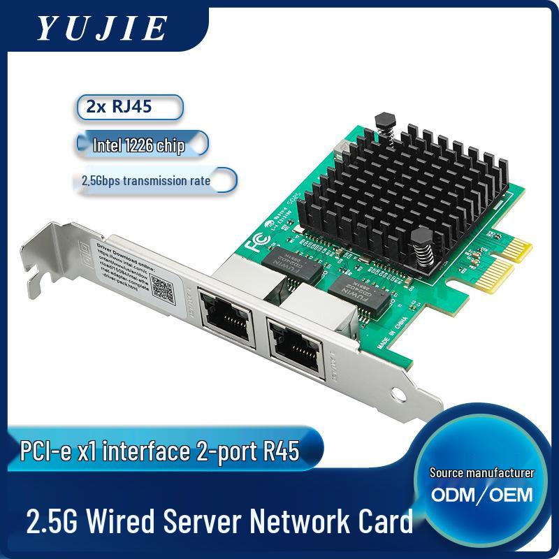 

Dual Port 2.5G PCIe x1 Network Card I226 T2 Core with VLAN, Remote Wake-up, iSCSI, PXE, and WoL Support 120*50mm