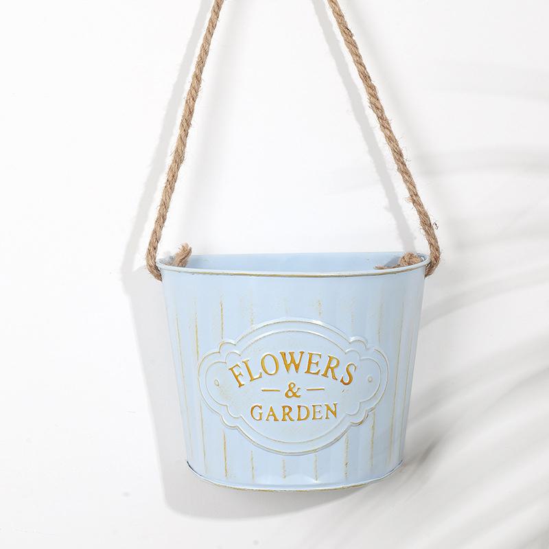 

Semi Round Hanging Flower Pot Plant Bucket Retro Iron Art Wall Mounted Planter Handmade Wear-resistant Flower Container синій