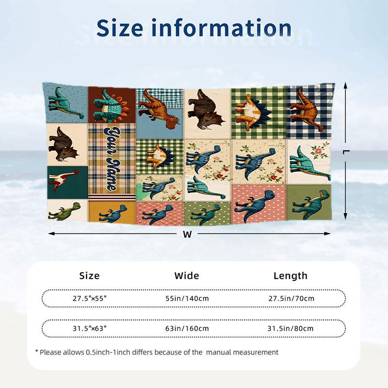 Dinosaur Theme Beach Towel Personalized Custom Name & Text Soft Quick Dry Beach Towel for Swimming Travel