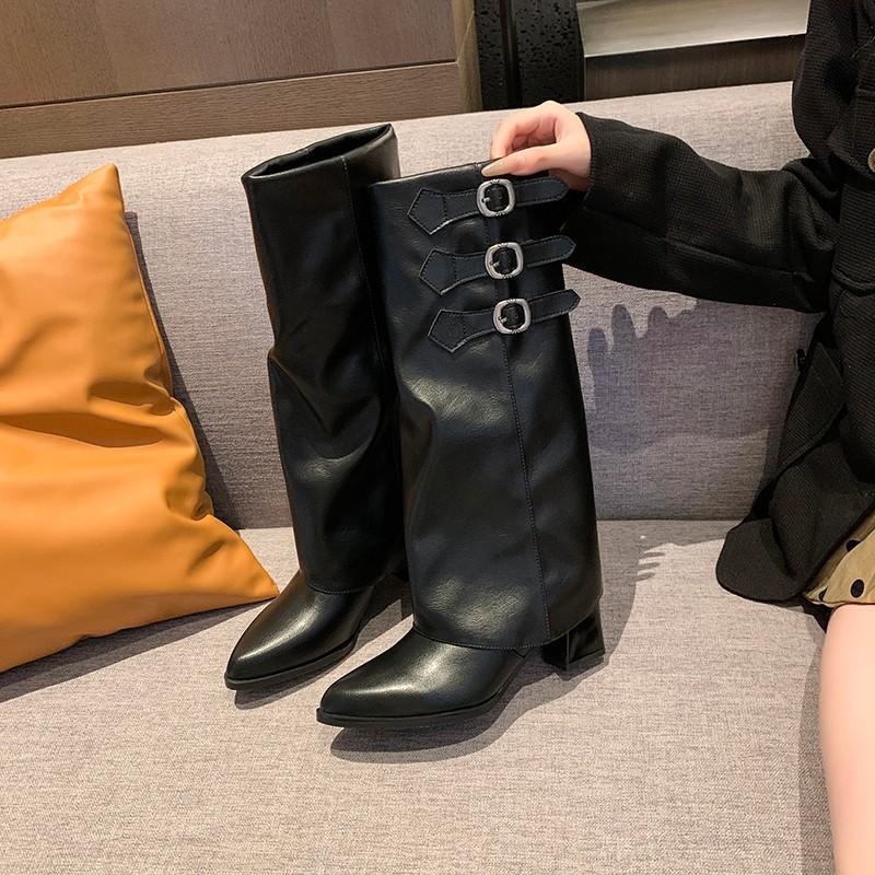 European and American Pointed Thick Heel Thin Inner Heightening Sleeve Martin Boots 2025 Autumn and Winter Spice Girl Fried Street Crowe Knight Boots