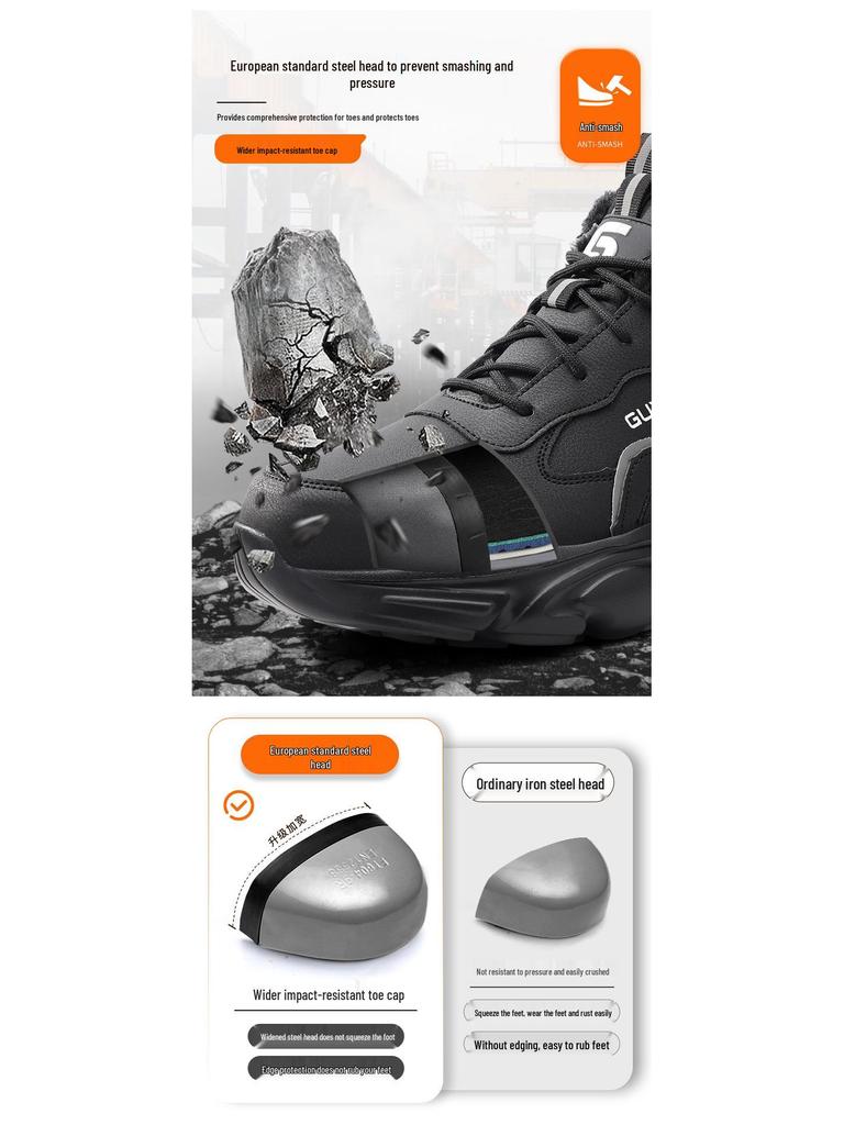 Fleece-Lined Safety Shoes: Lightweight, Anti-Smash, Anti-Puncture, Kevlar Sole for Long Standing Comfort