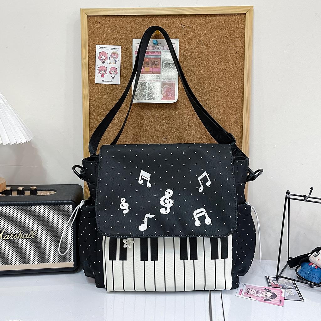 Piano Keyboard Print Messenger Bag With Musical Note Decor Versatile Crossbody Backpack Students Lightweight Durable Zipper Bag