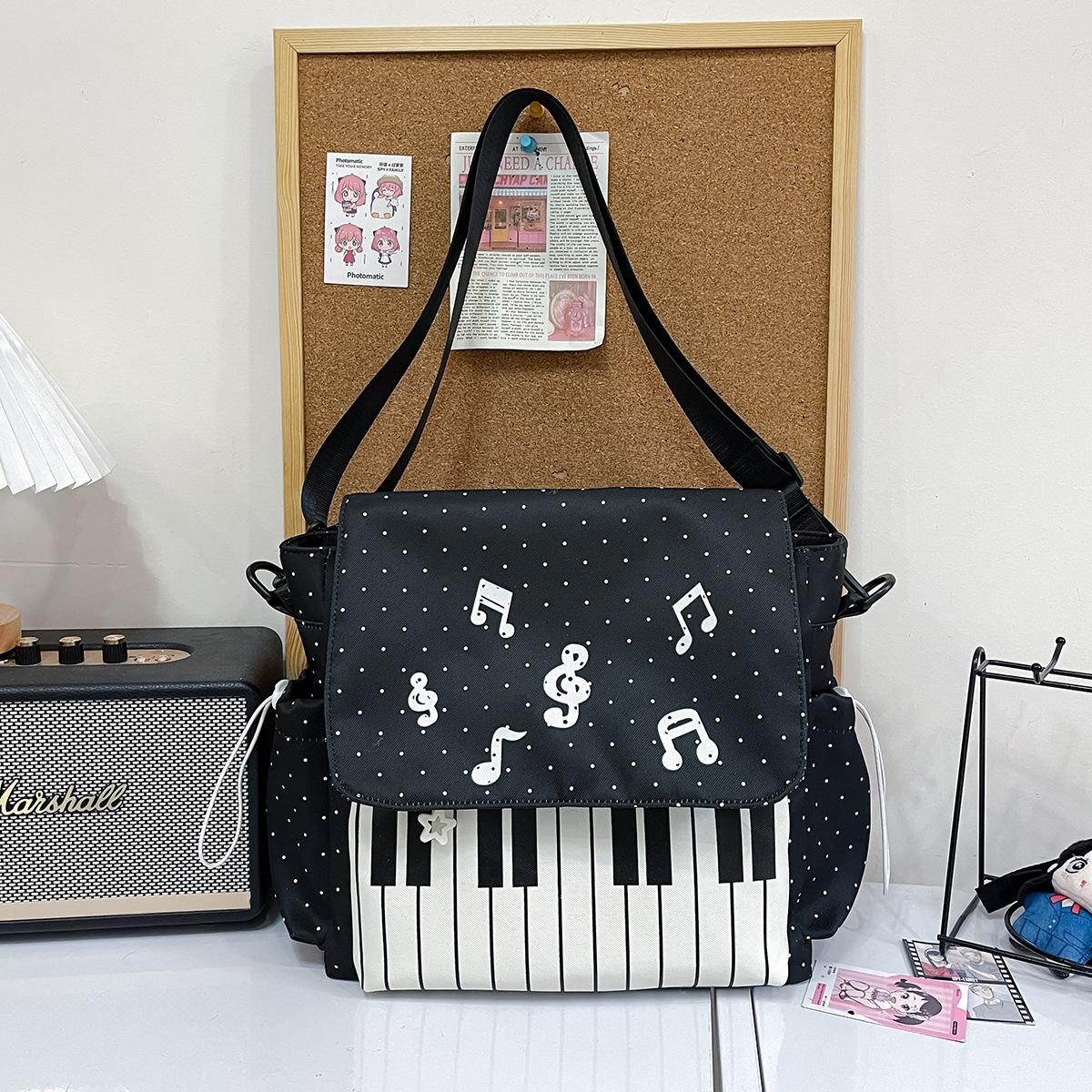 

Piano Keyboard Print Messenger Bag With Musical Note Decor Versatile Crossbody Backpack Students Lightweight Durable Zipper Bag