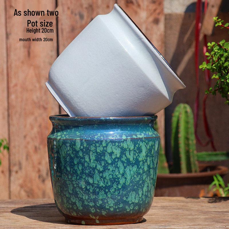 Handgefertigter weißer Grobkeramik-Blumentopf im europäischen Stil für Grünpflanzen, Rosen, Hortensien und Sukkulenten