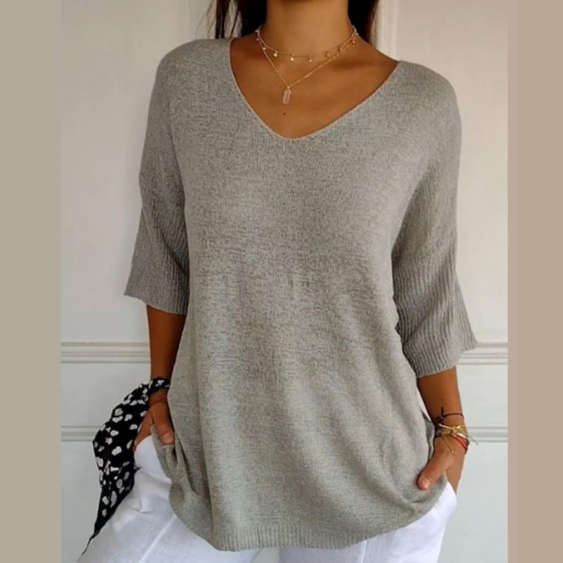 

QICED женские модные повседневные однотонные принты осень-зима с длинными рукавами и v-образным вырезом свободные свитера L серый