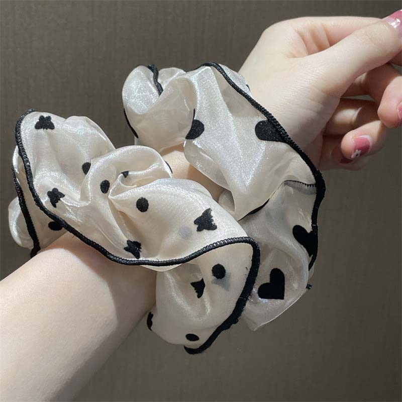 Elegant Dot Flower Love Chiffon Large Champagne Hair Band for Women Hair Tie Scrunchie Hair Headband Fashion Hair Accessories