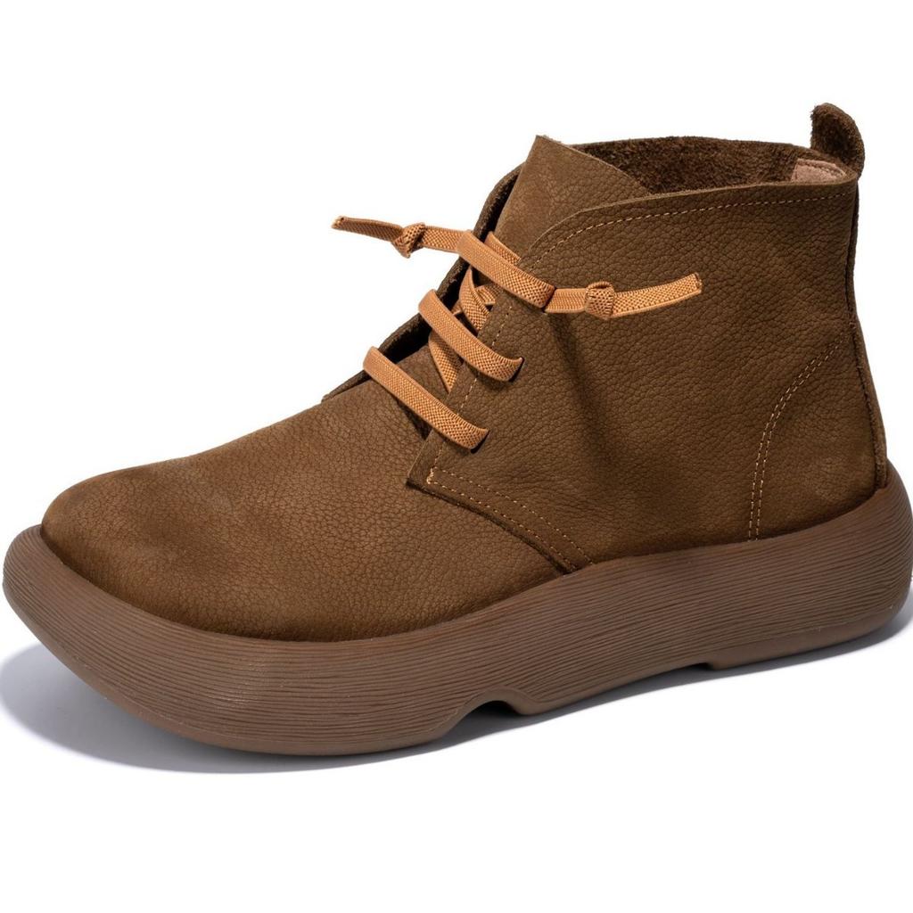 Rindsleder Plateau Martin Stiefel Damen Herbst und Winter neue vielseitige Leder Kurzstiefel Samt lässig Retro Damenschuhe