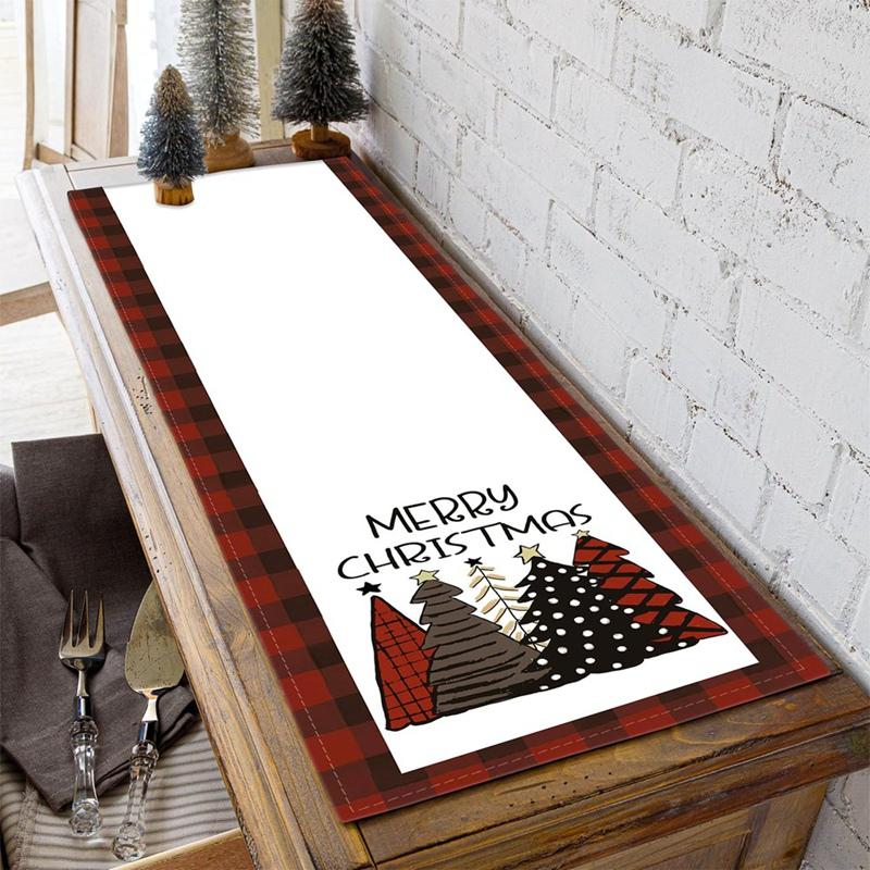 

Winter Christmas Table Runner Red And Black Buffalo Plaid Merry Christmas Trees Table Runner, Kitchen Dining Table