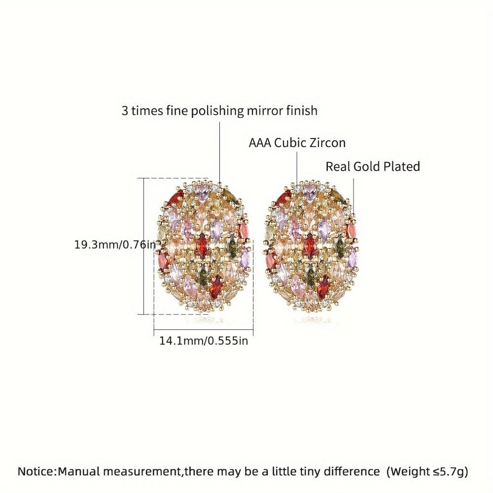 Oval Shape Colorful Zircon Earring Copper Gilding Ear Drop Simple Ear Jewelry  Women