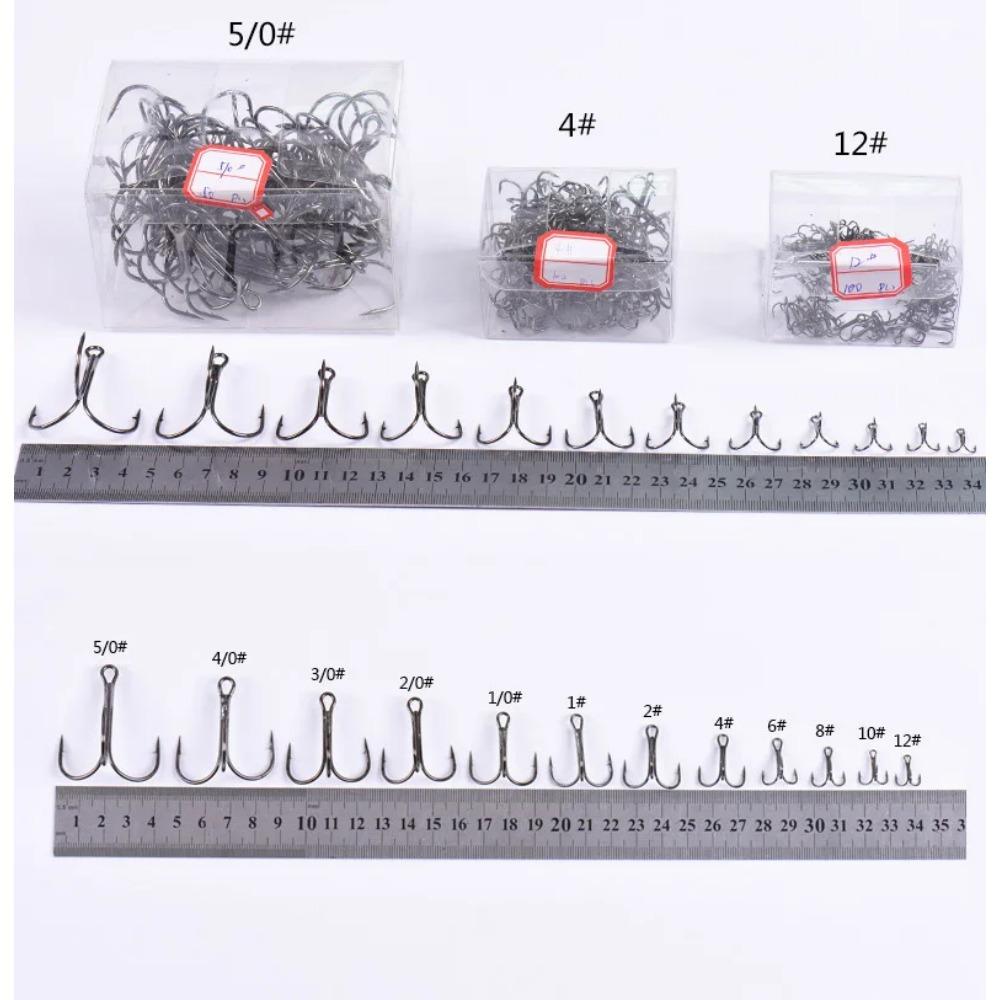 100/50pcs/Box Super Sharp Three Anchor Hook Sea Fishing Treble Barb Carbon Steel Triple Hooks for Jig Carp Fishing Lure Tackle