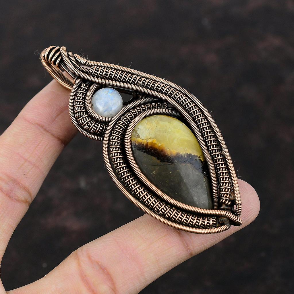 Septarian Pendant Copper Wire Wrapped Pendant Rainbow Moonstone Pendant Handmade Jewelry Gemstone Pendant Dainty Copper Jewelry Gift For Mom