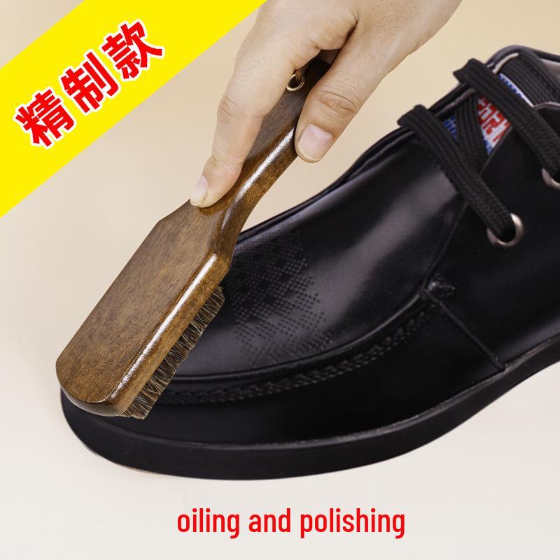 Retro Shoe Brush with Soft Horsehair Bristles for Polishing and Dust Removal on Leather Shoes - Durable Solid Wood Handle