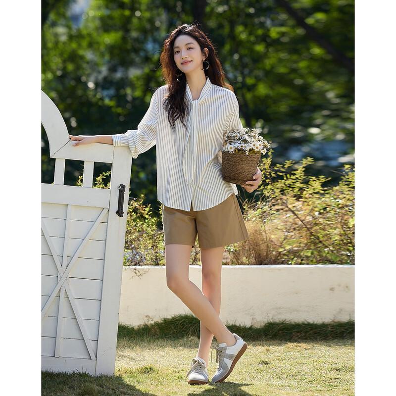 Demana Women s Spring Striped Tie-Neck Blouse M